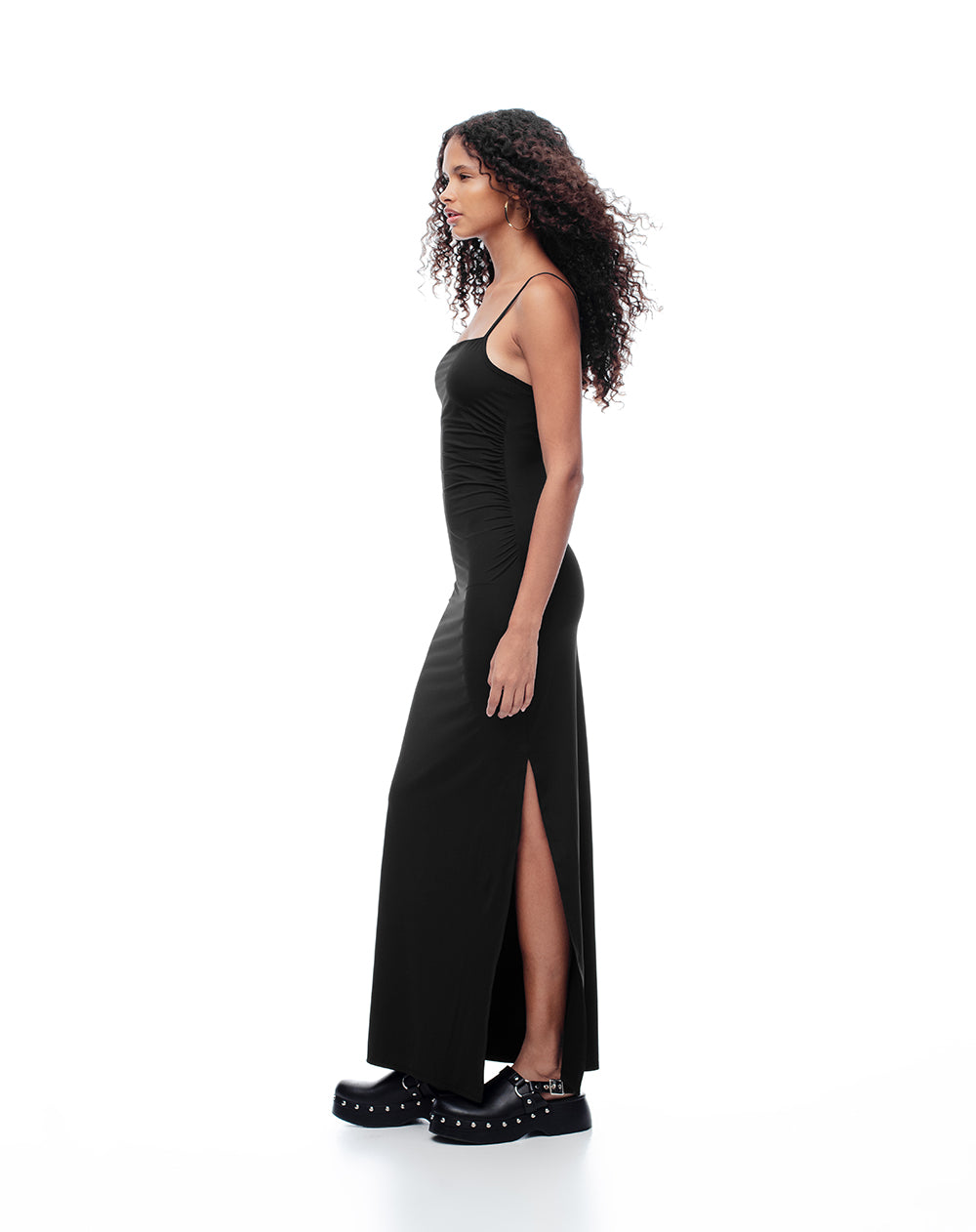 Vestido largo slim negro mujer