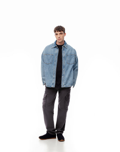 Cargo slim fit tiro medio gris
