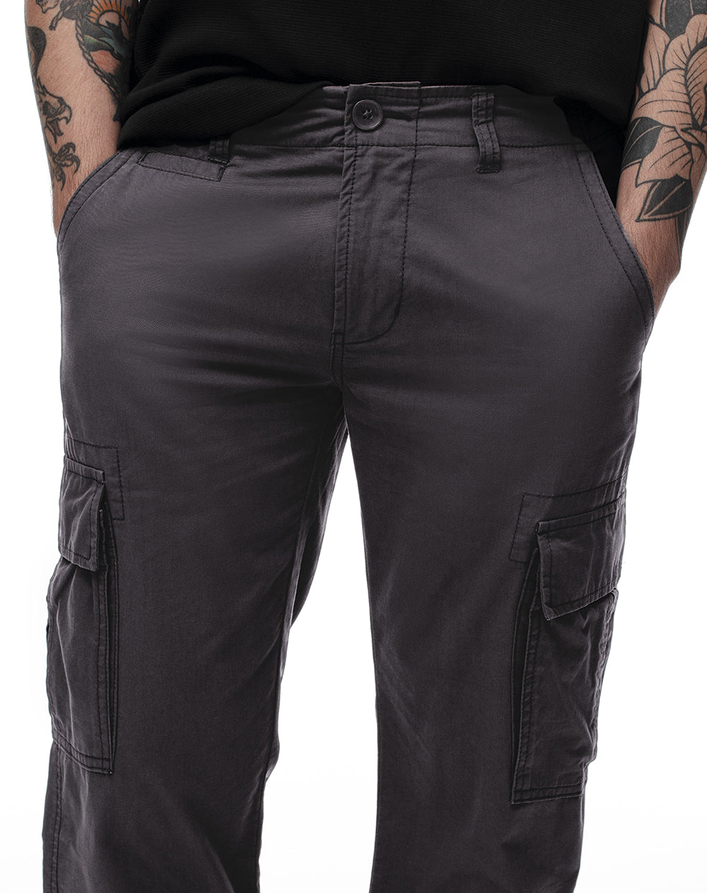 Pantalón cargo slim algodón gris hombre