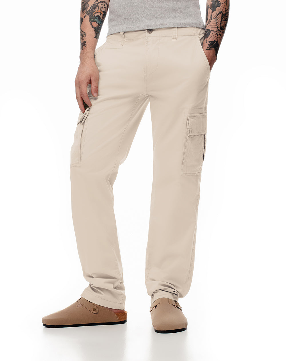 Pantalón cargo slim algodón habano hombre