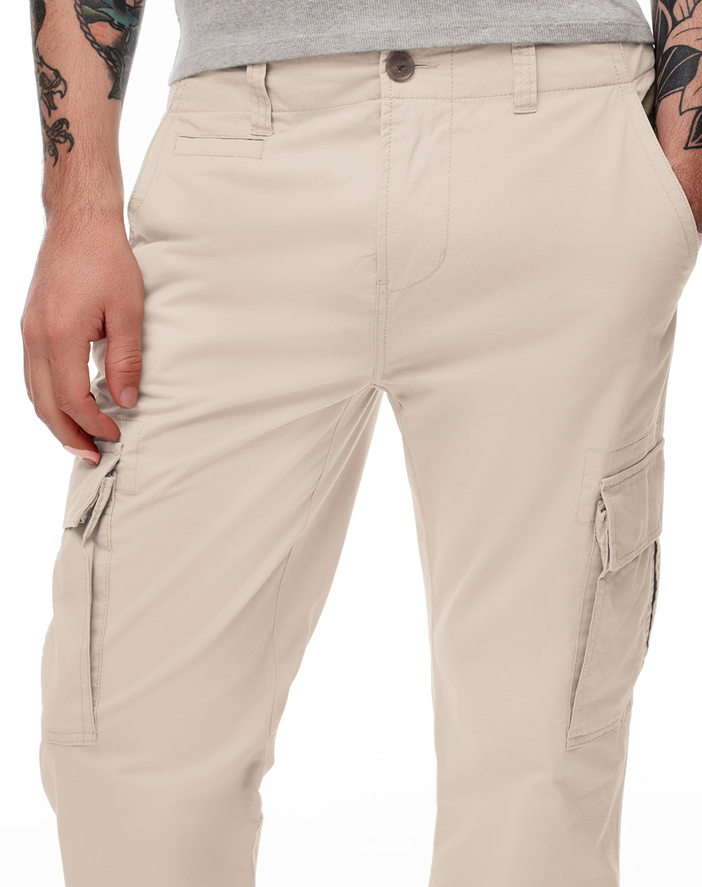 Pantalón cargo slim algodón habano hombre