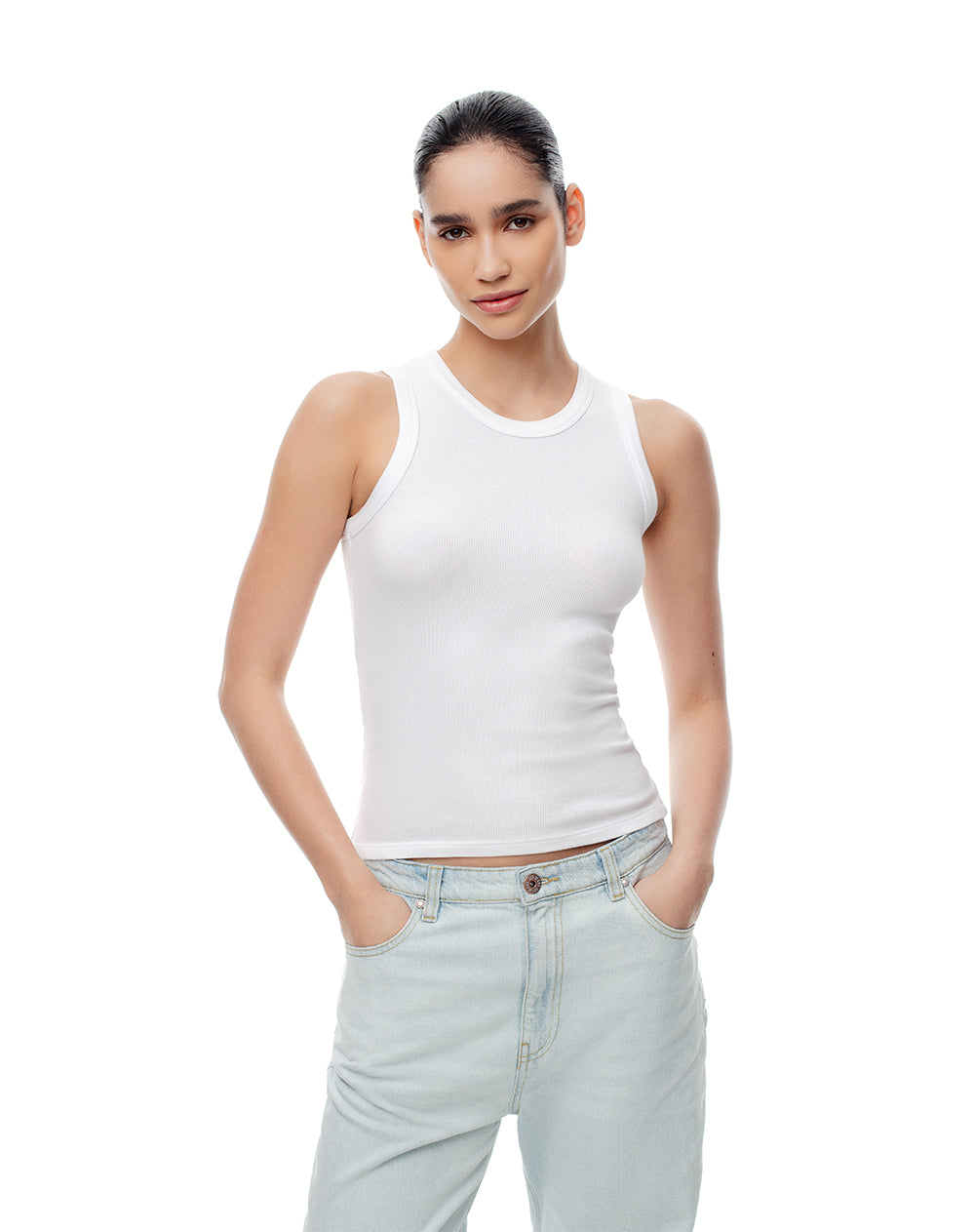 Pack x2 camiseta esqueleto slim rib negro + blanco mujer