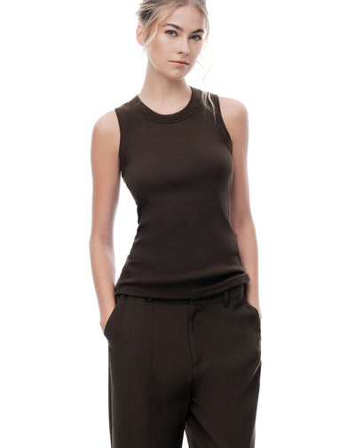 Camiseta esqueleto slim rib algodón café mujer