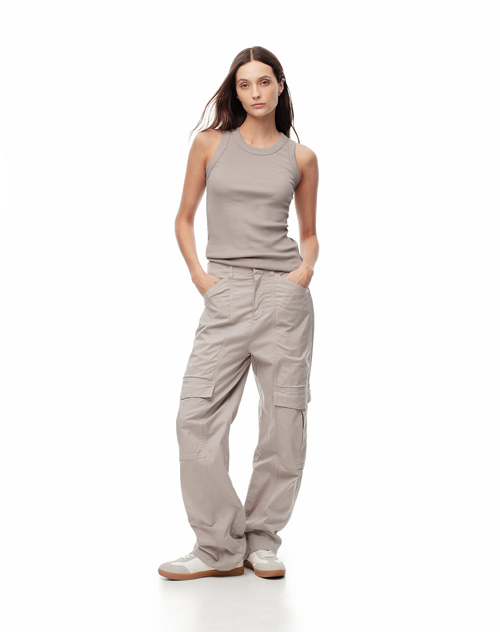Pack x2 camiseta esqueleto slim rib café + taupe mujer