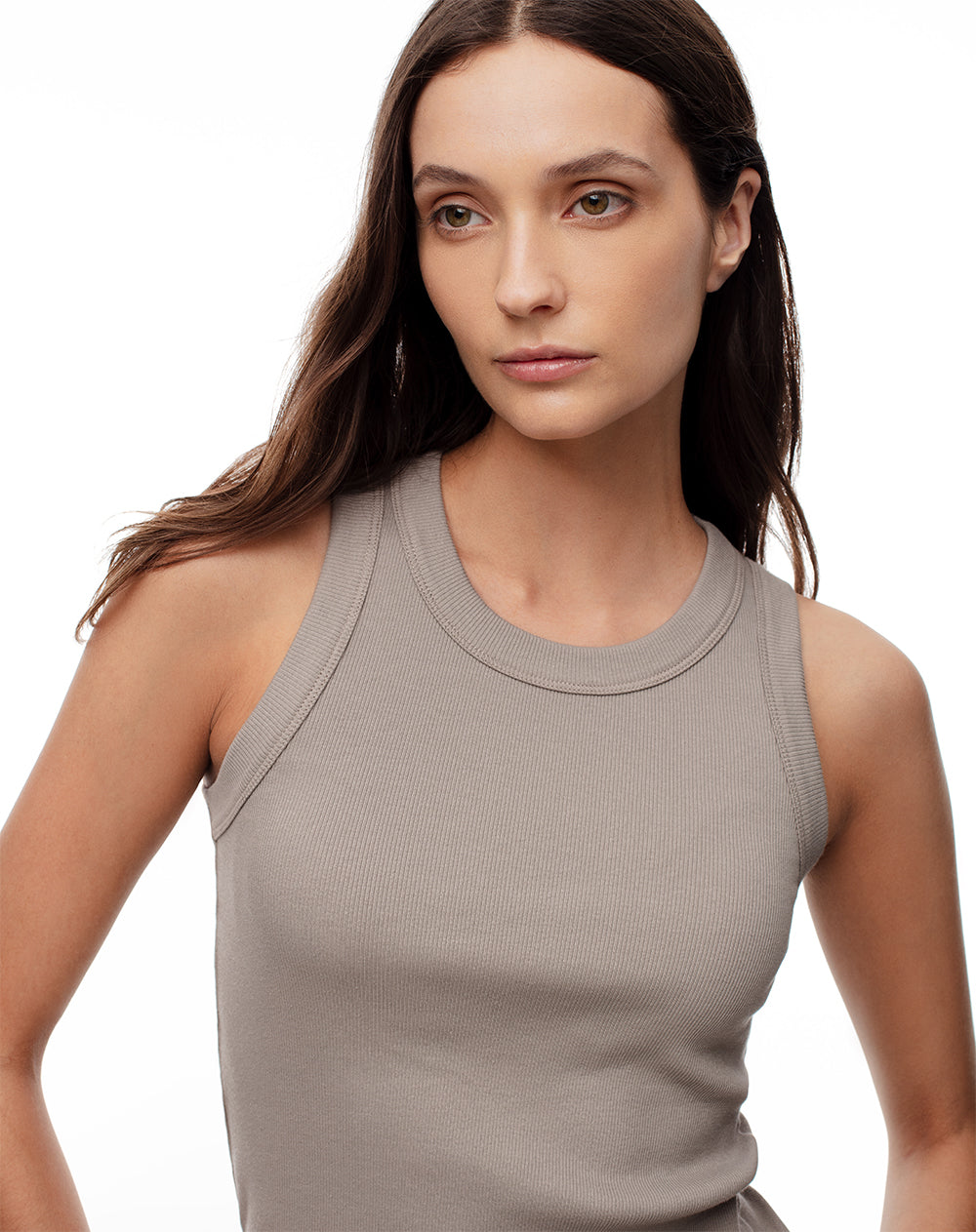 Pack x2 camiseta esqueleto slim rib café + taupe mujer