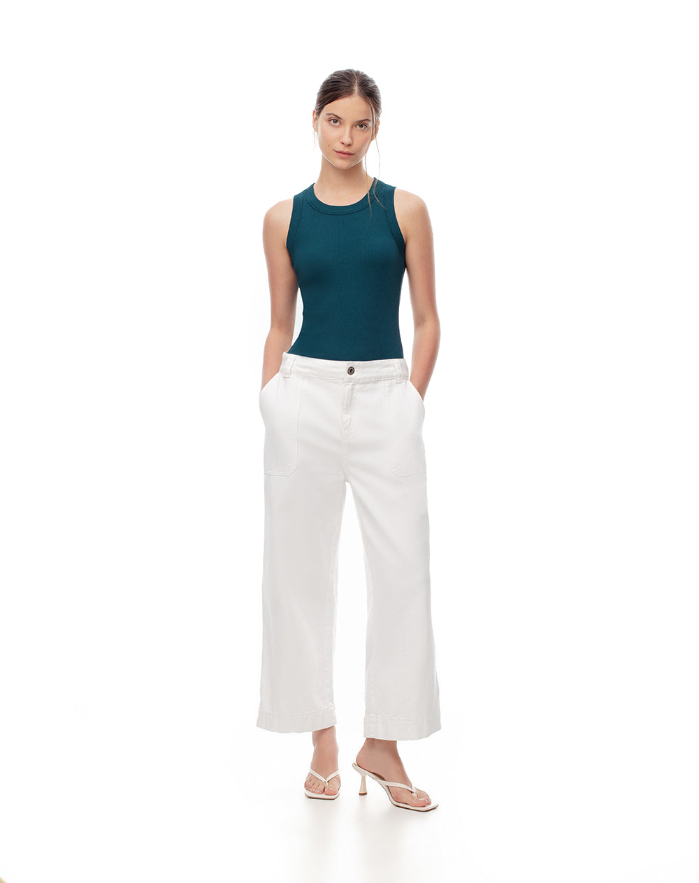 Camiseta esqueleto slim rib algodón verde mujer