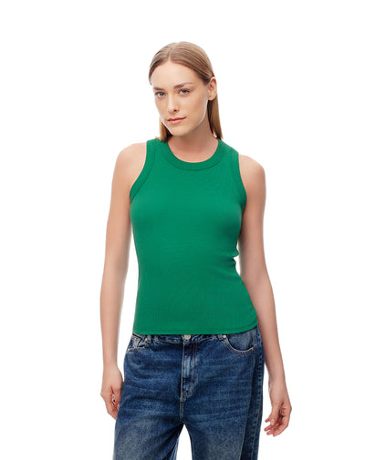 Camiseta esqueleto slim rib algodón verde mujer