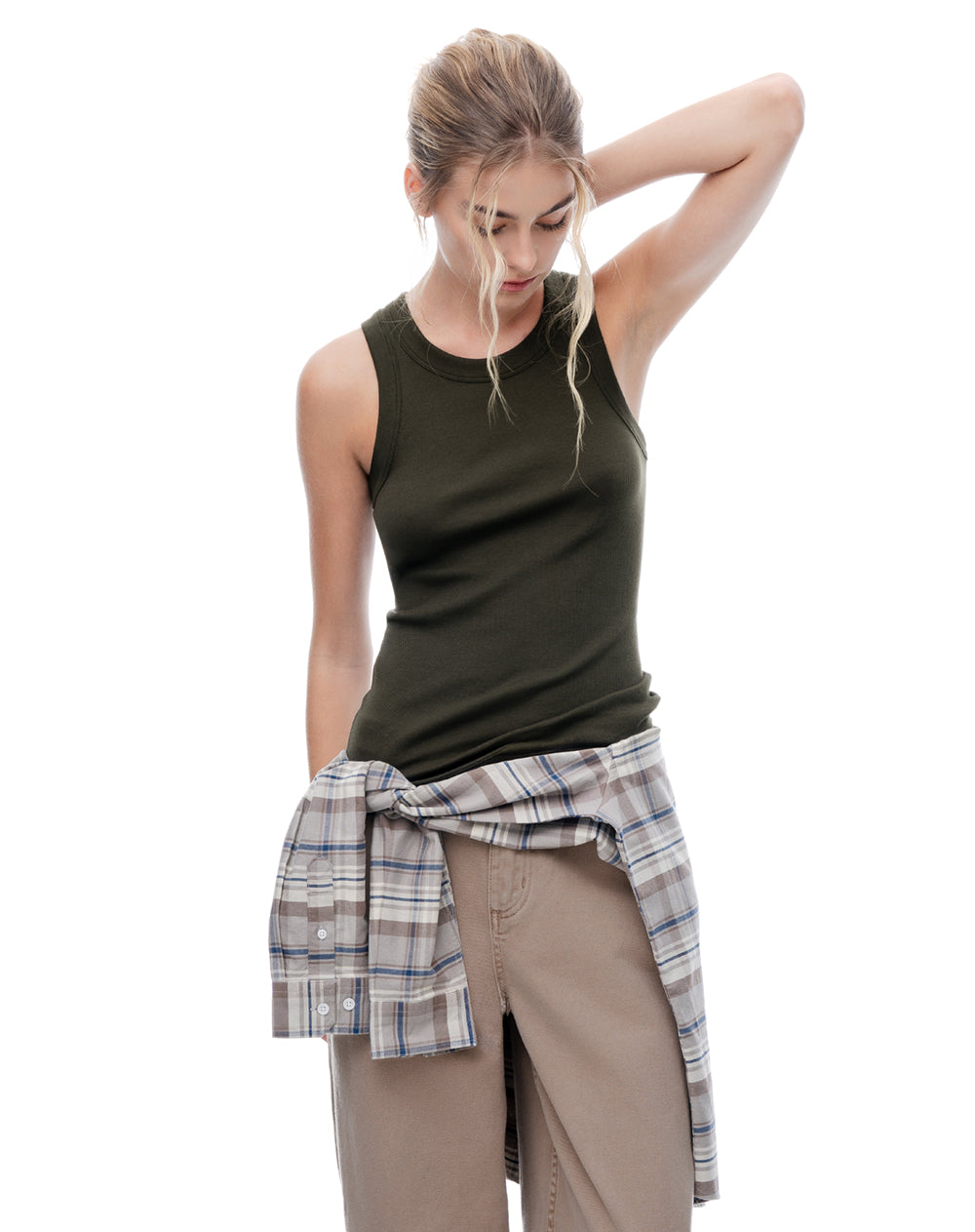 Camiseta esqueleto slim rib algodón verde mujer