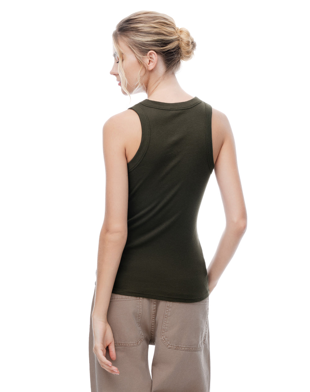Camiseta esqueleto slim rib algodón verde mujer