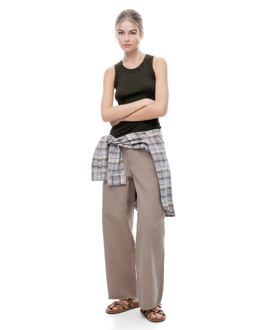 Camiseta esqueleto slim rib algodón verde mujer