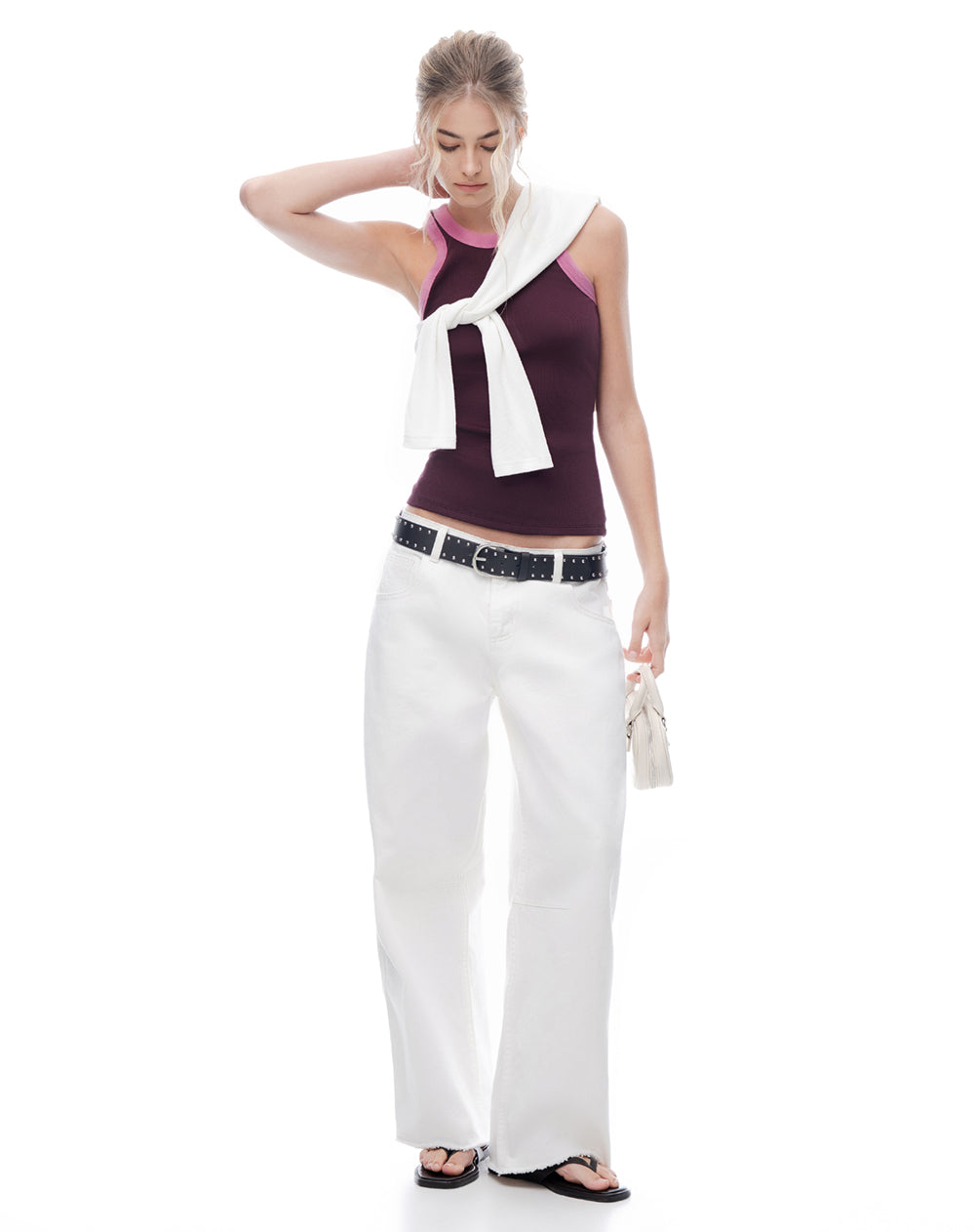Camiseta esqueleto slim rib algodón vino tinto mujer