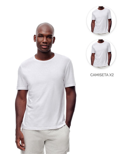Camiseta slim algodón x2unds blanca hombre