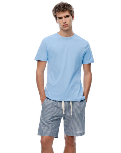 Pijama regular manga corta azul con rayas hombre