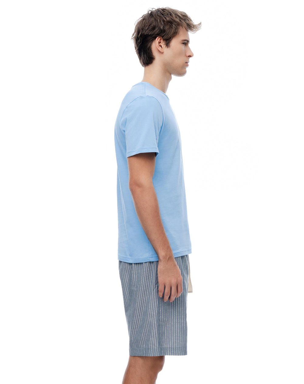 Pijama regular manga corta azul con rayas hombre