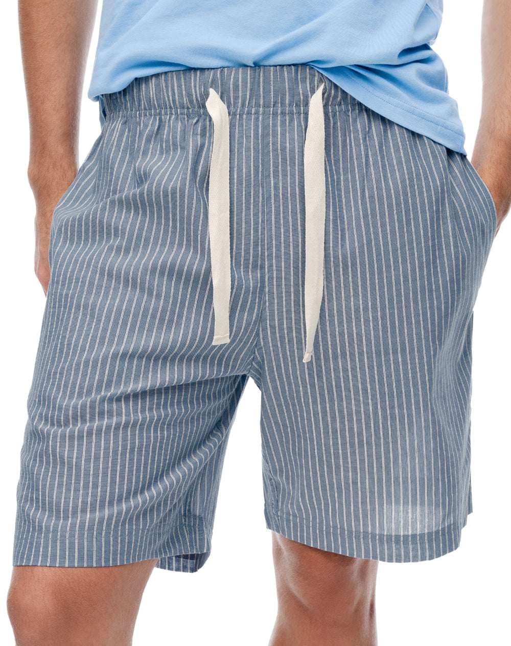 Pijama regular manga corta azul con rayas hombre