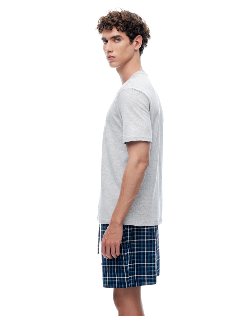 Pijama relaxed manga corta azul cuadros hombre