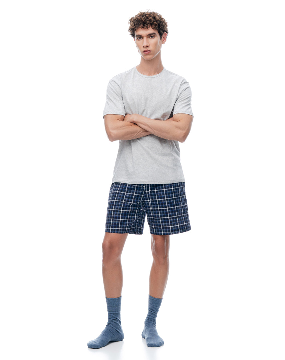 Pijama relaxed manga corta azul cuadros hombre