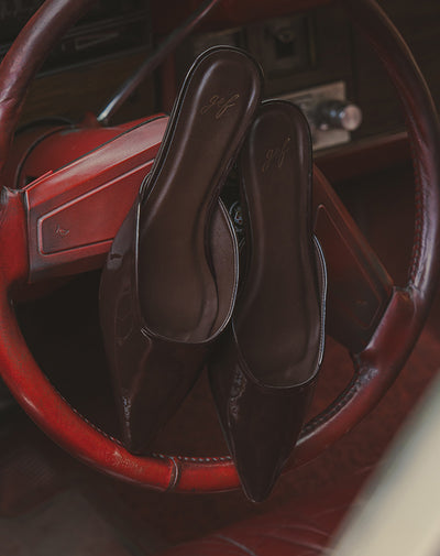 Zapatos tipo mule vino tinto mujer
