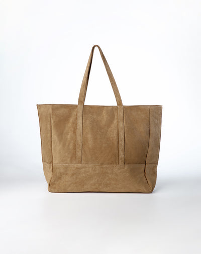 Bolso tote tipo gamuza café mujer