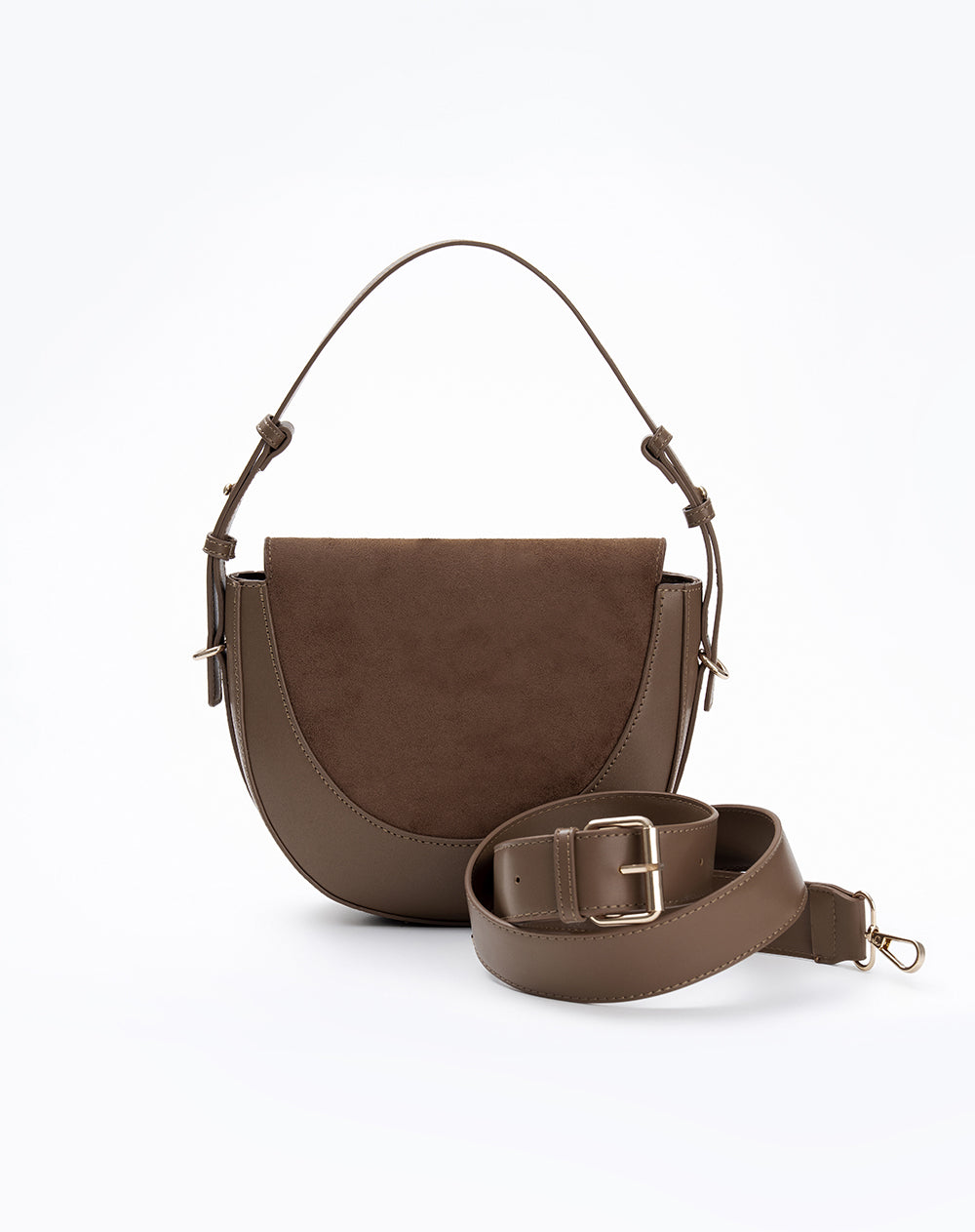 Bolso media luna café mujer