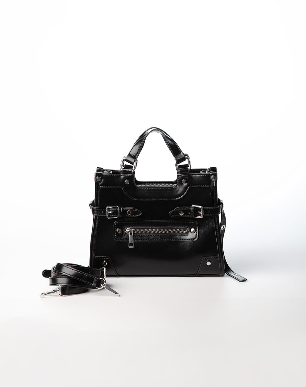 Bolso estructurado charol negro mujer