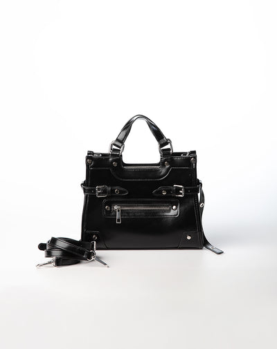 Bolso estructurado charol negro mujer