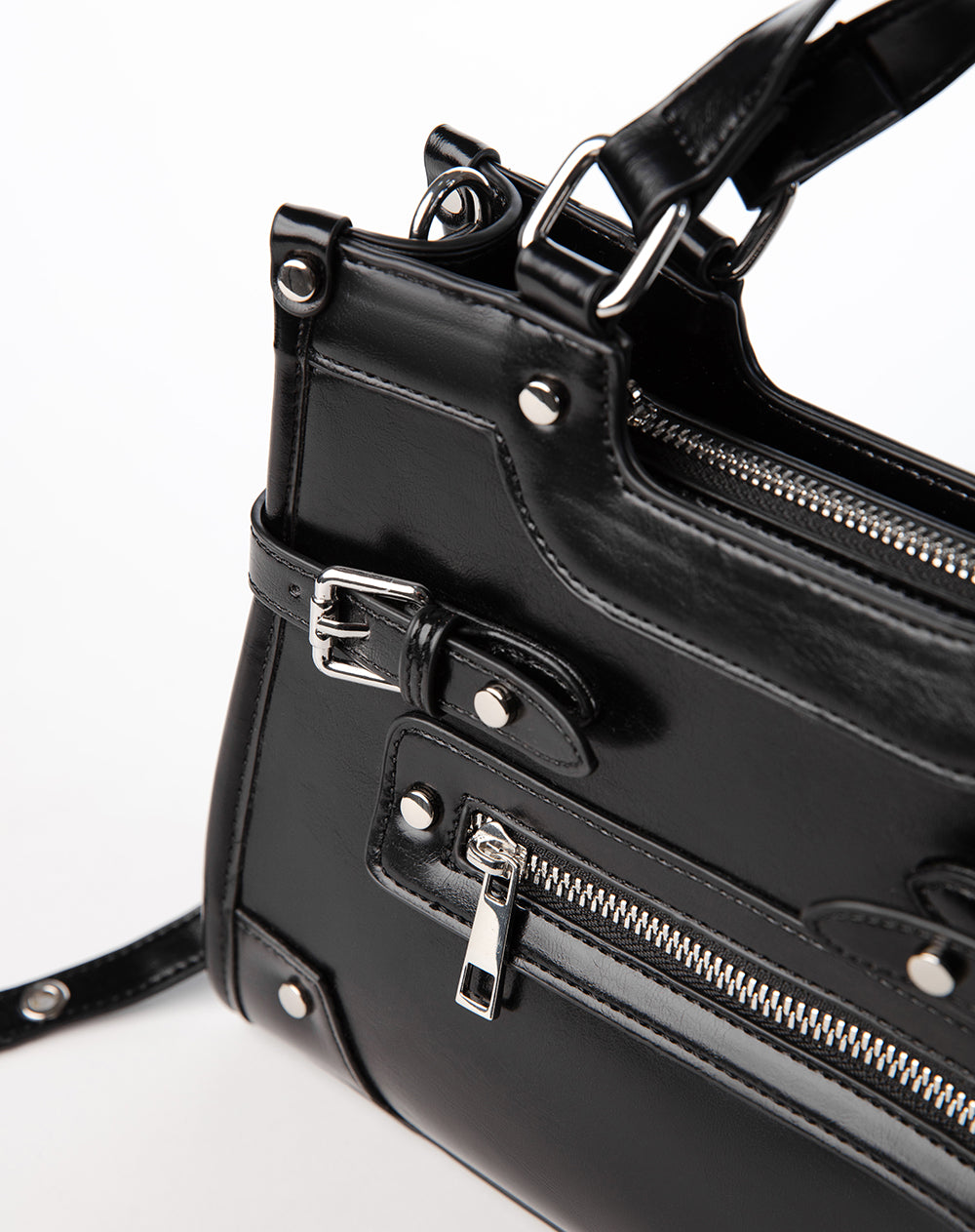 Bolso estructurado charol negro mujer