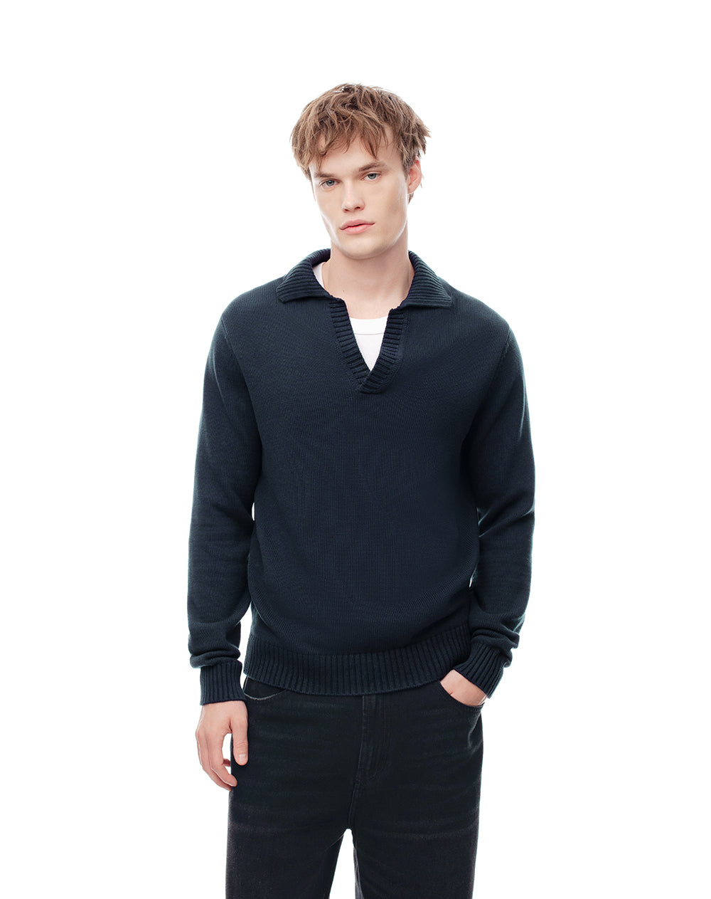 Buzo tipo polo regular tejido algodón azul hombre