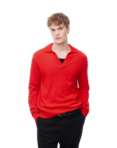 Buzo tipo polo regular tejido de punto rojo hombre