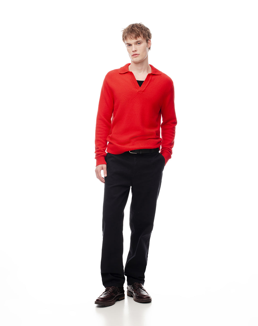 Buzo tipo polo regular tejido de punto rojo hombre