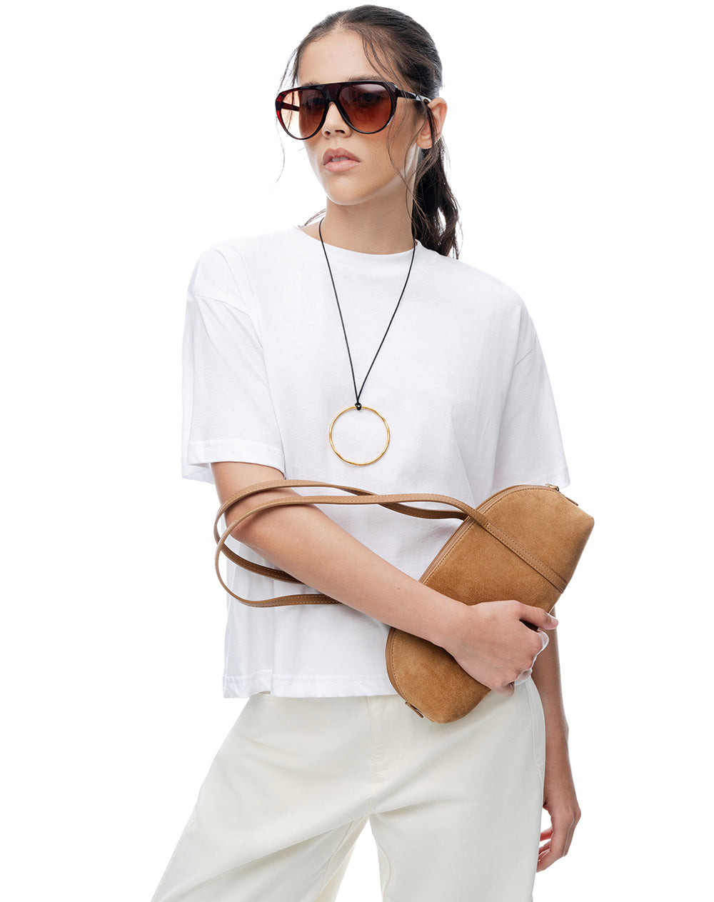 Bolso baguette café mujer