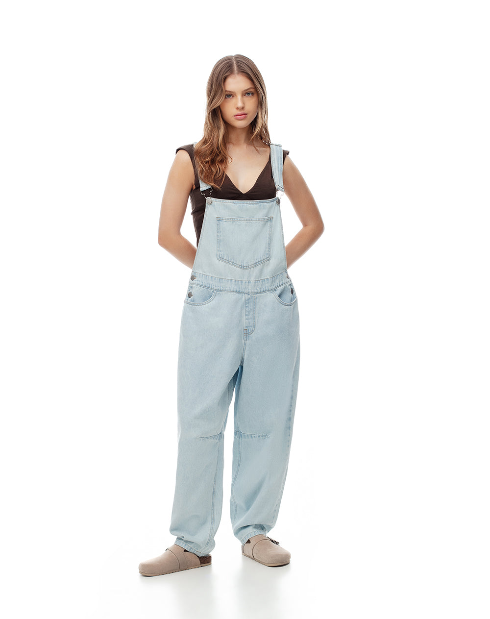 Overol holgado denim 100% algodón índigo claro mujer