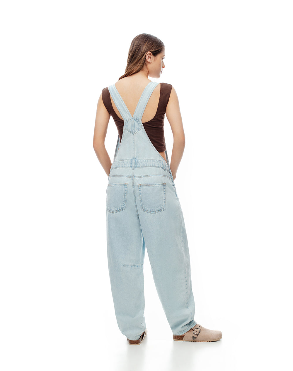 Overol holgado denim 100% algodón índigo claro mujer