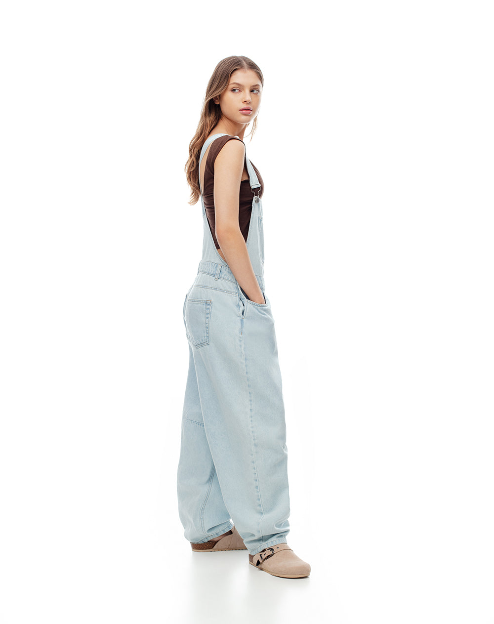 Overol holgado denim índigo claro mujer