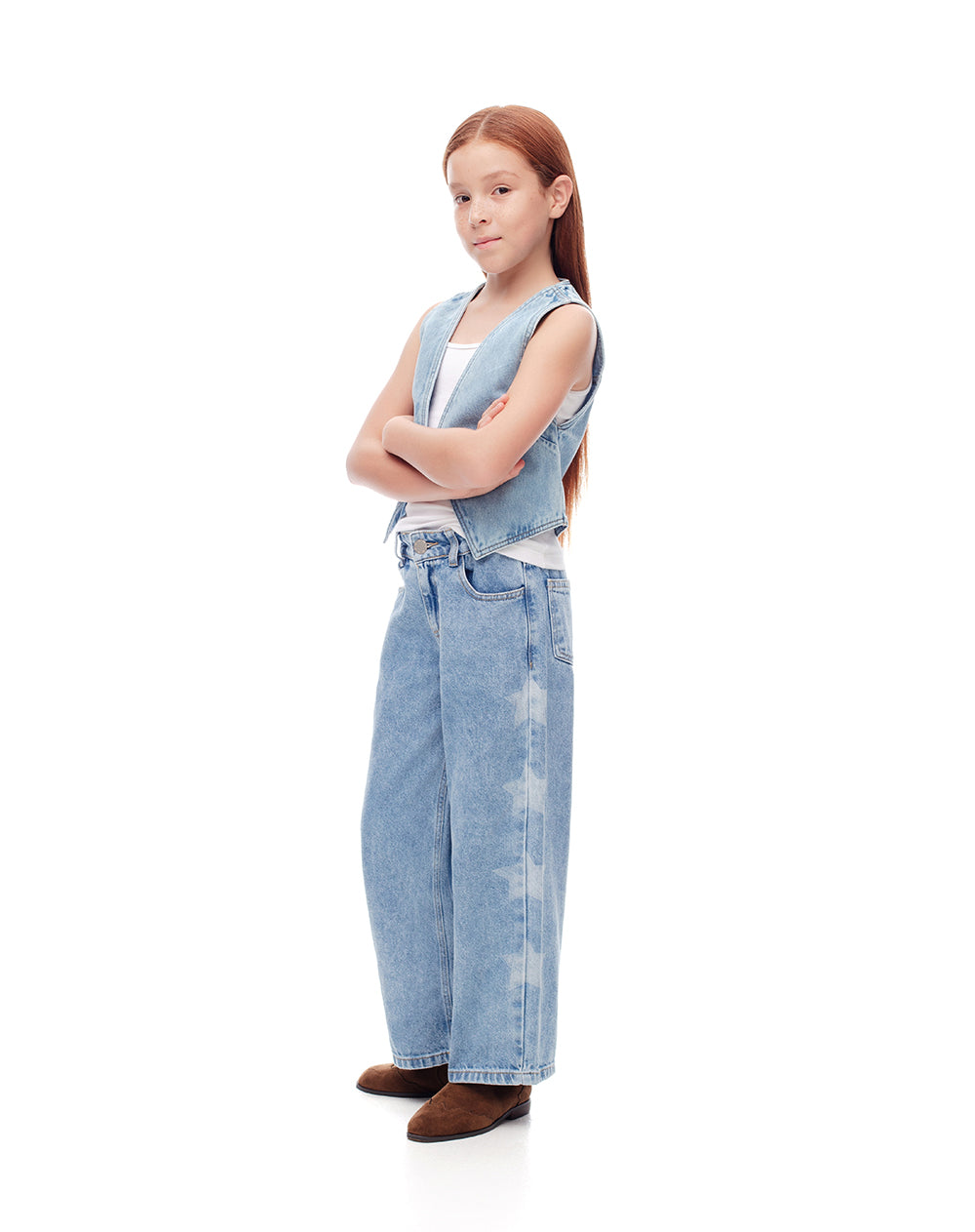 Jean wide leg tiro alto índigo medio niña