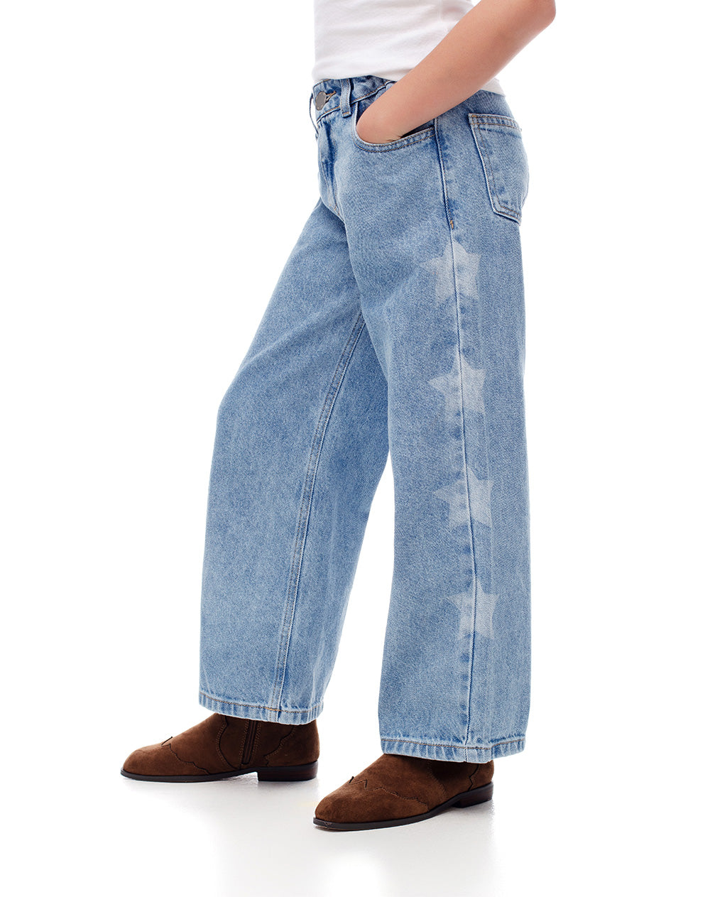 Jean wide leg tiro alto índigo medio niña
