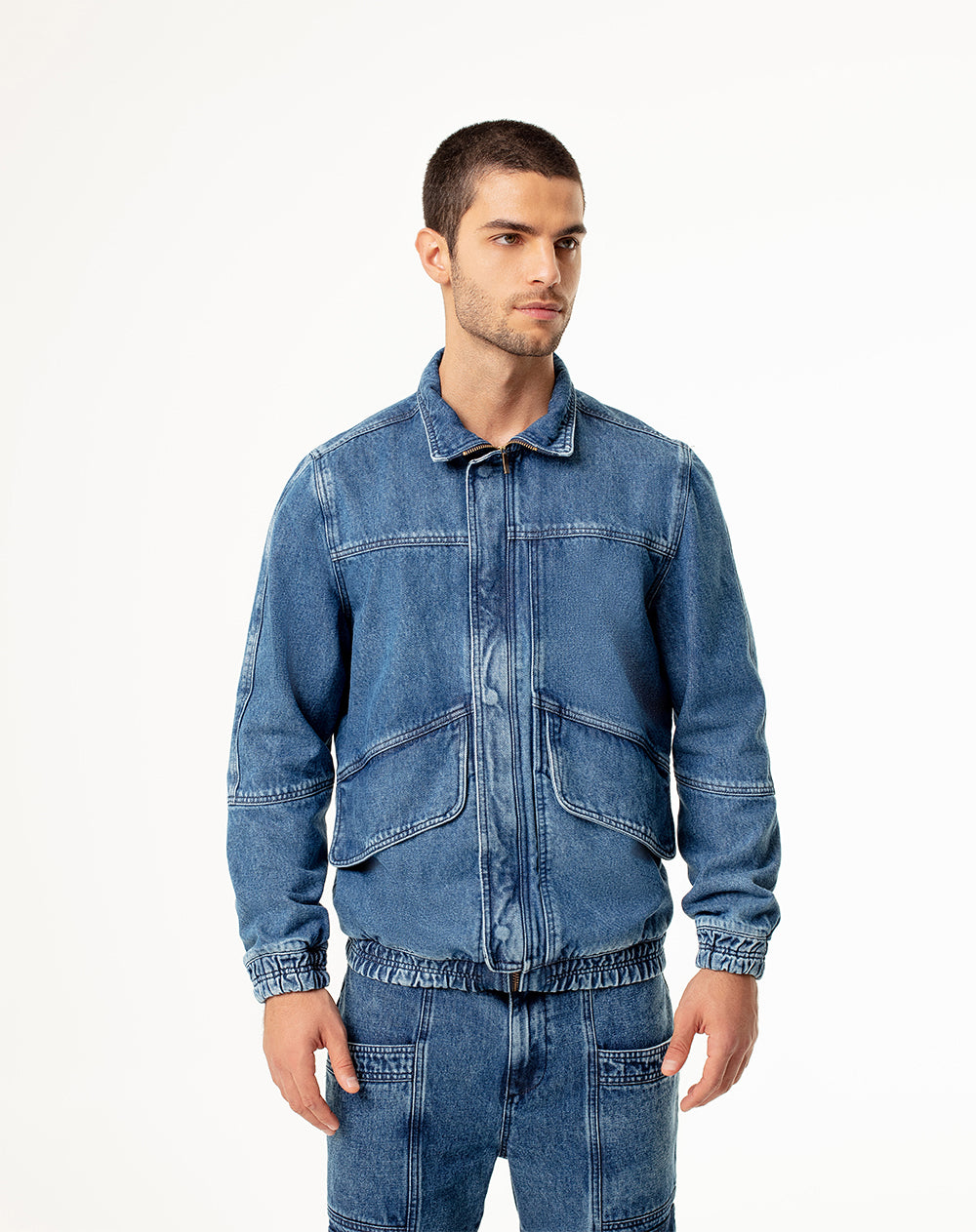 Chaqueta regular fit sin capucha índigo medio