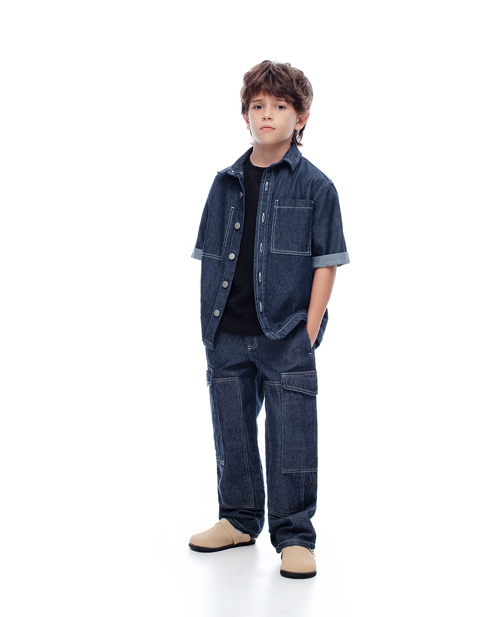 Camisa regular fit manga larga índigo oscuro