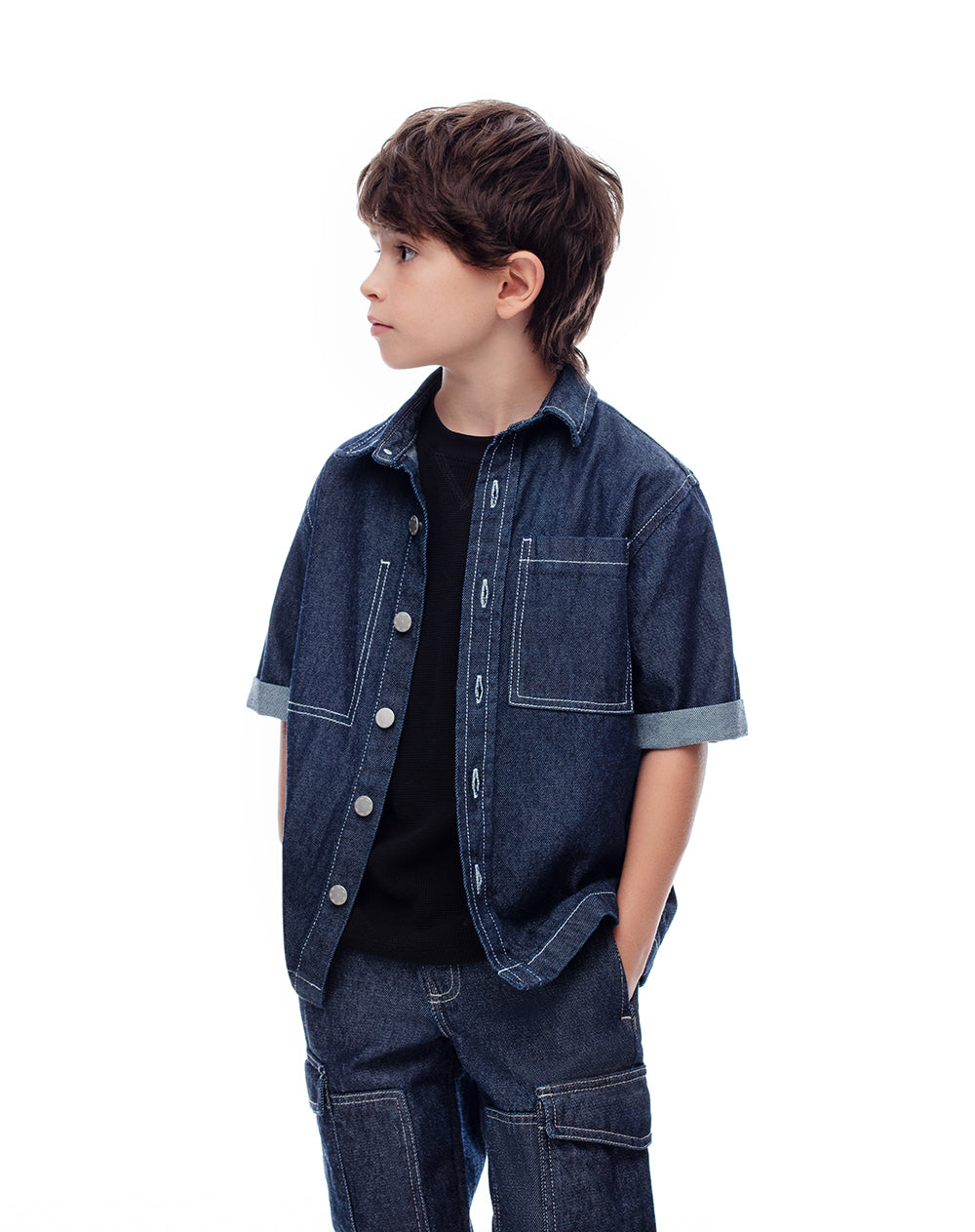 Camisa regular fit manga larga índigo oscuro