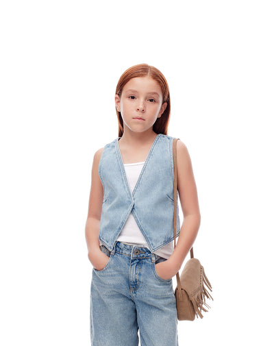Chaleco regular fit sin capucha indigo medio