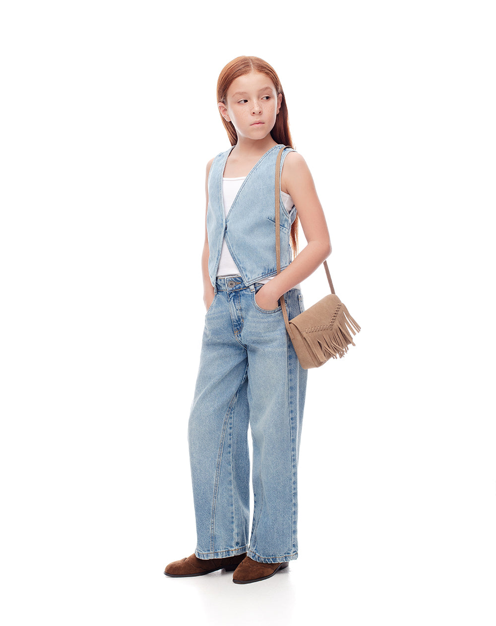 Chaleco denim regular índigo medio niña