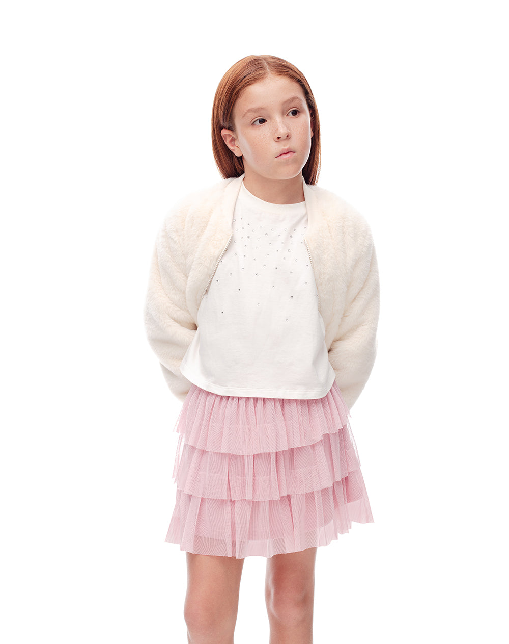 Falda tiro medio rosada niña