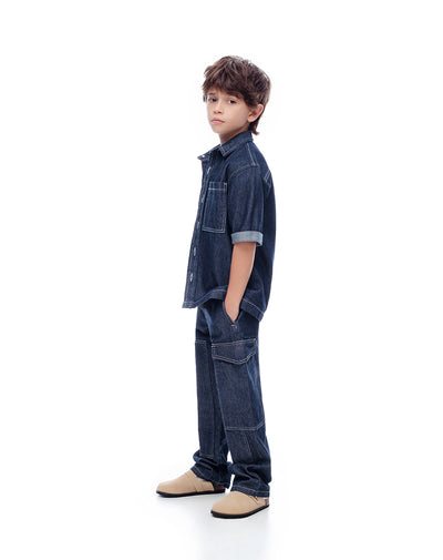 Jean baggy tiro medio índigo oscuro niño