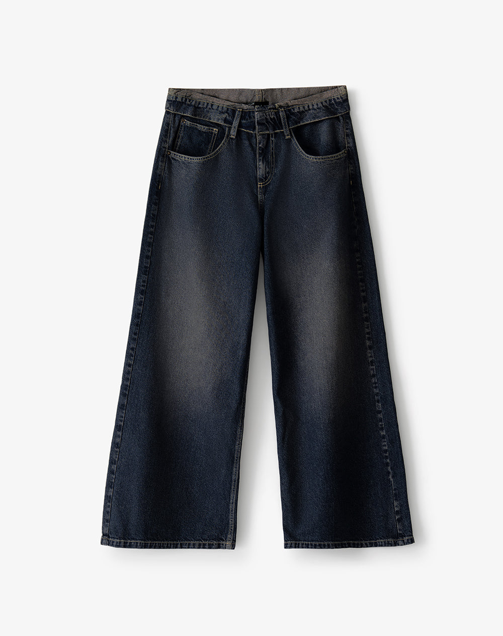 Jean wide leg tiro medio índigo oscuro mujer