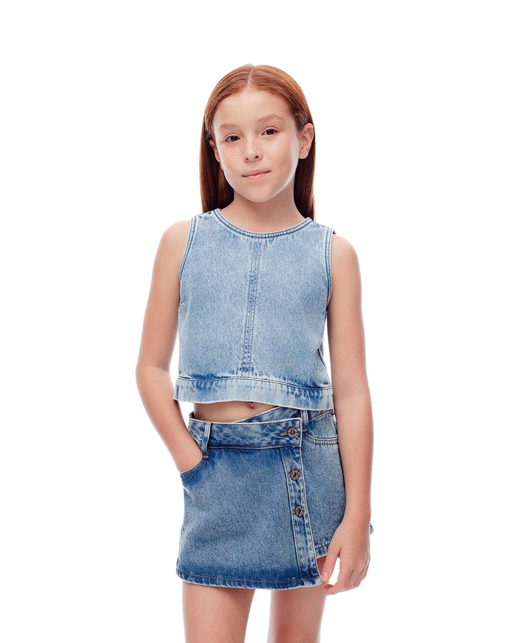 Blusa denim regular índigo medio niña