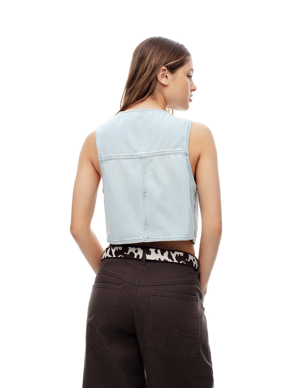 Chaleco crop 100% algodón índigo claro mujer