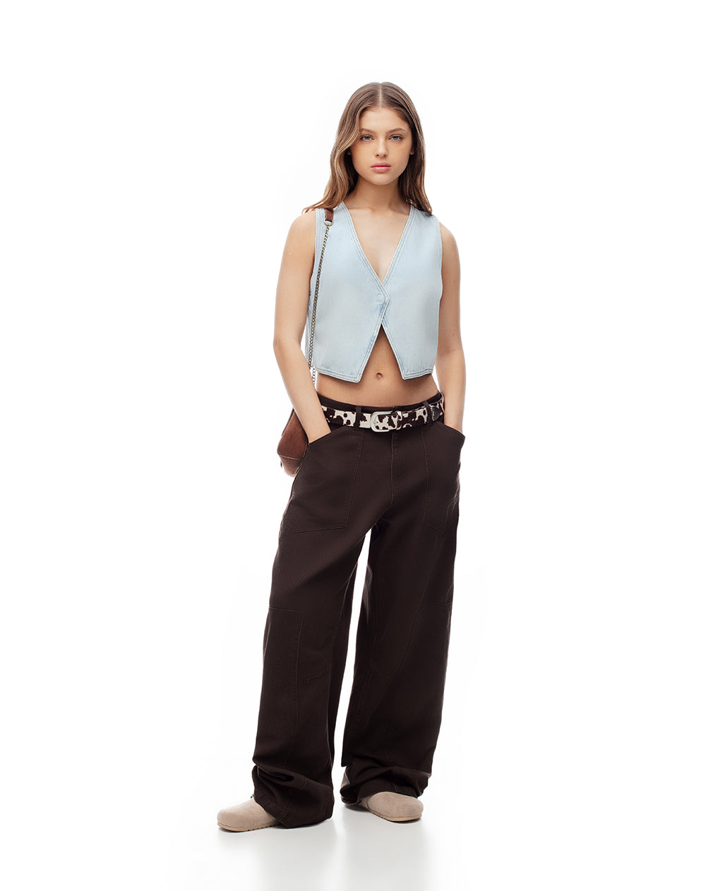 Chaleco crop índigo claro mujer