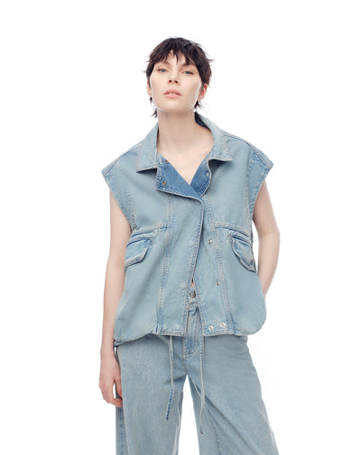 Chaleco denim oversize índigo medio mujer