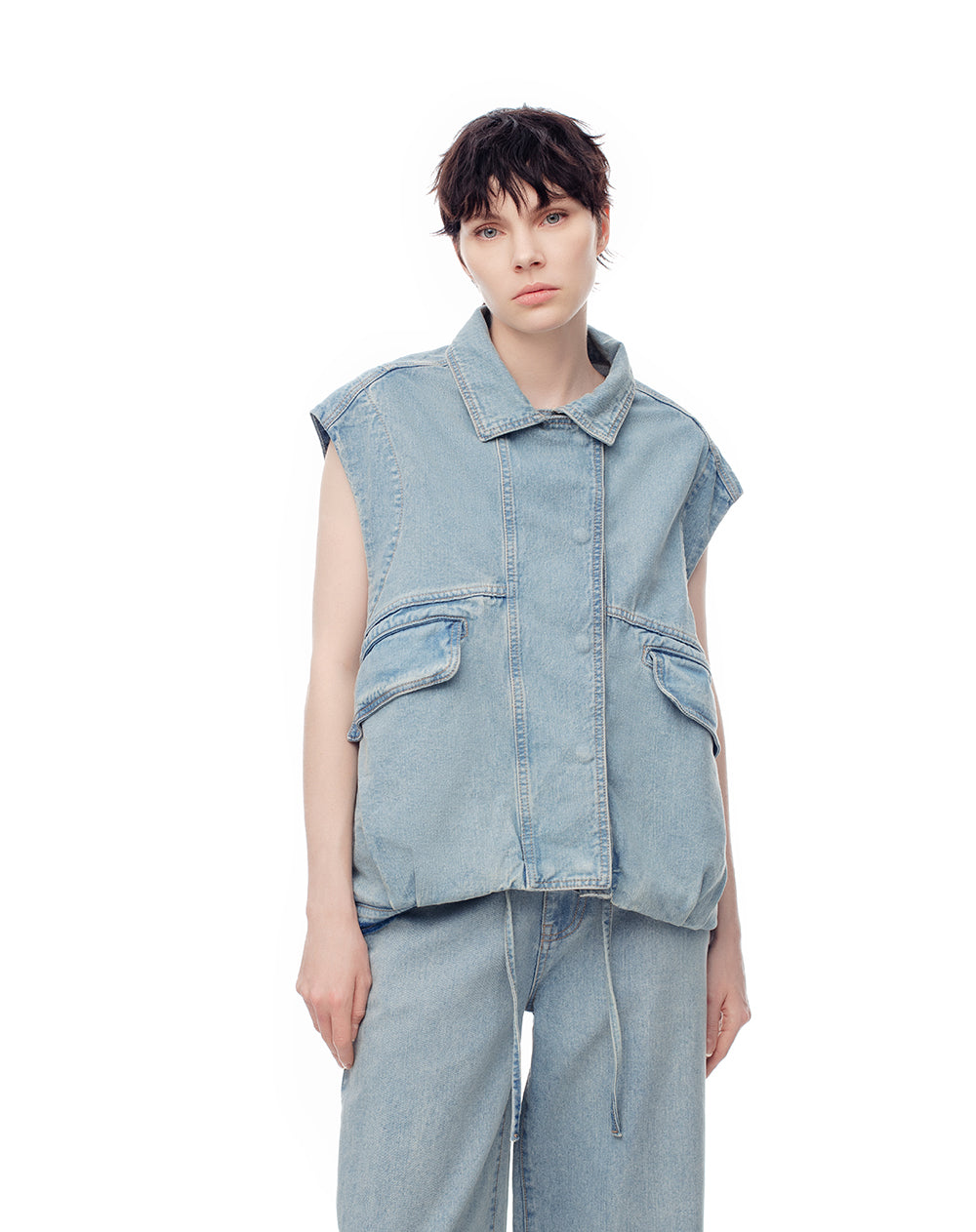 Chaleco denim oversize índigo medio mujer