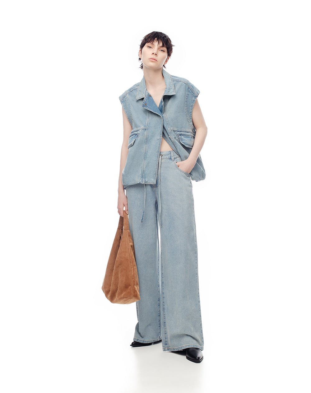 Chaleco denim oversize índigo medio mujer